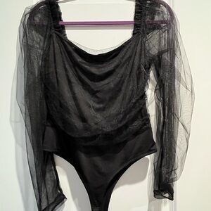 Lulu's Black Mesh Sleeve Bodysuit
